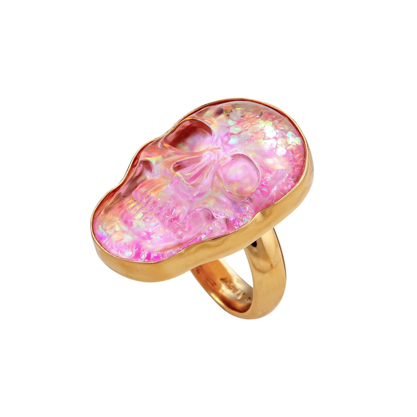 Alchemia Pink Glitter Quartz Skull Adjustable Ring