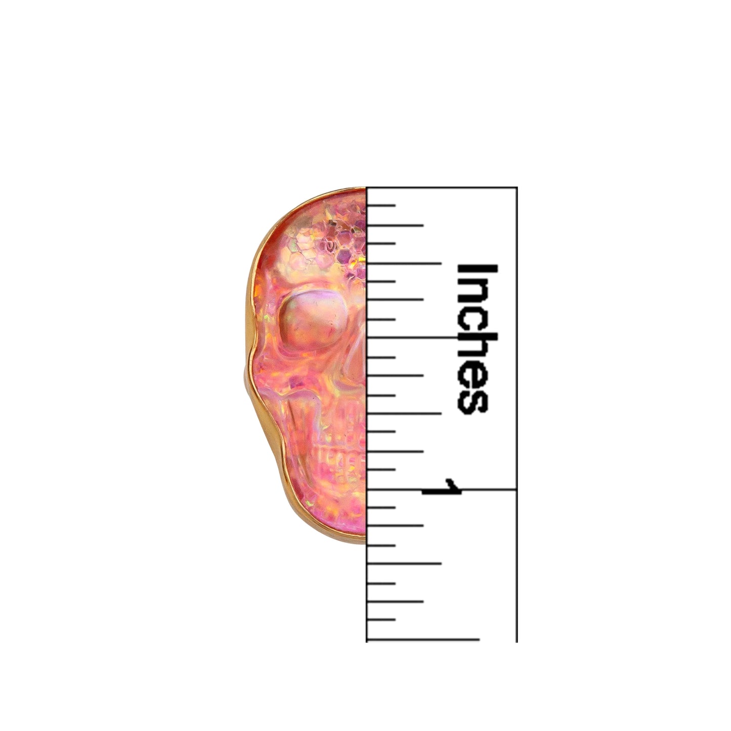 Alchemia Pink Glitter Quartz Skull Adjustable Ring