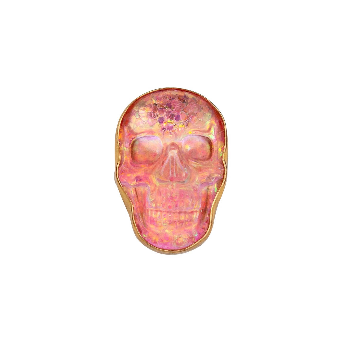 Alchemia Pink Glitter Quartz Skull Adjustable Ring