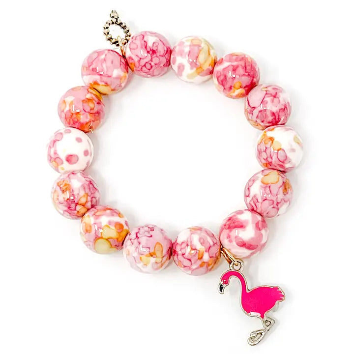 Pink and Yellow Watercolor Agate with Hot Pink Flamingo