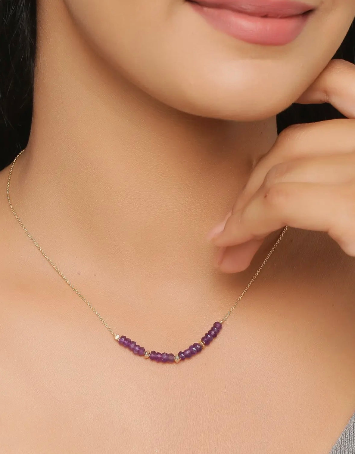 Gold Plated over .925 Silver Amethyst Orchid Thread Necklace