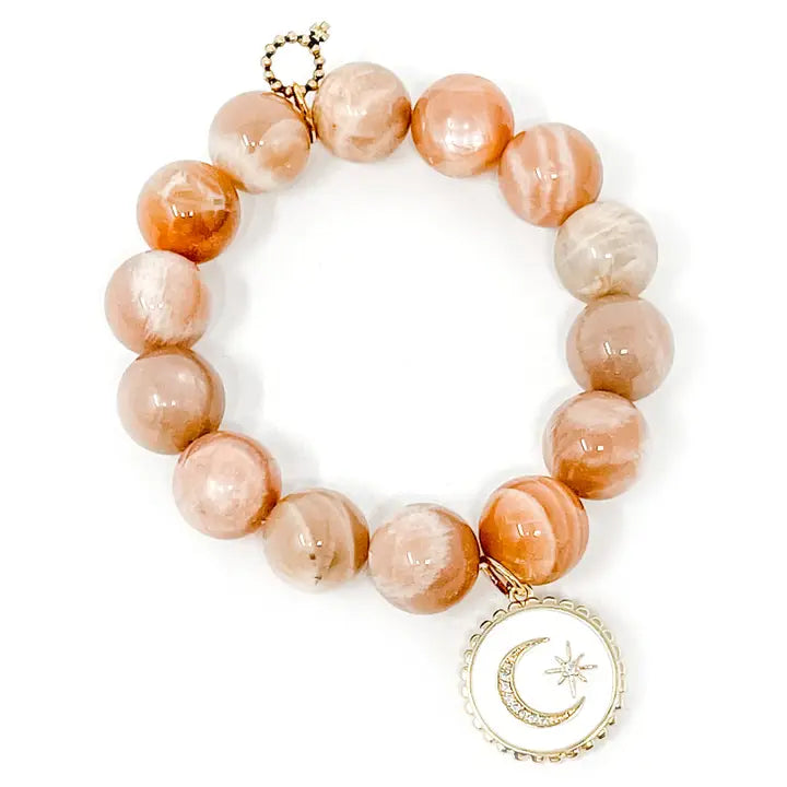 Moonstone with White Enameled Celestial Moon