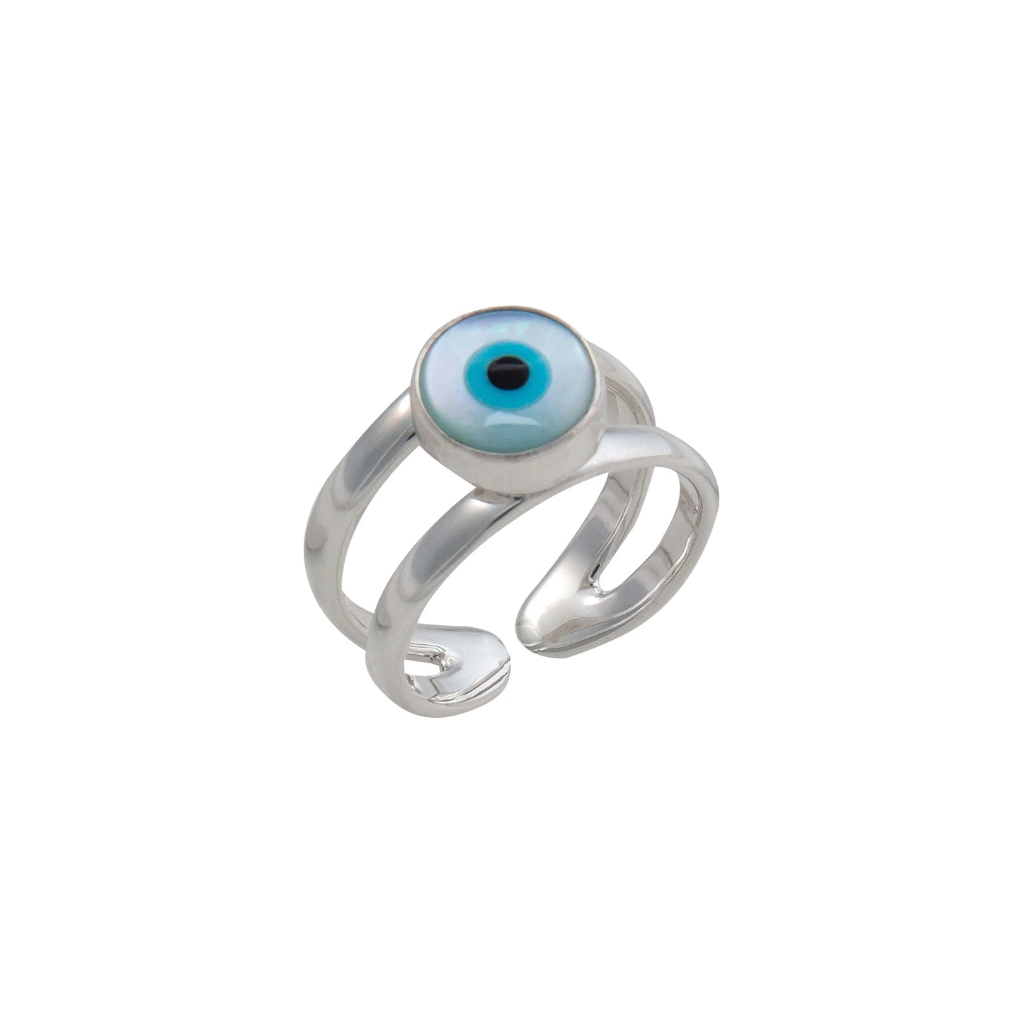 Sterling Silver Evil Eye Round Cuff Ring