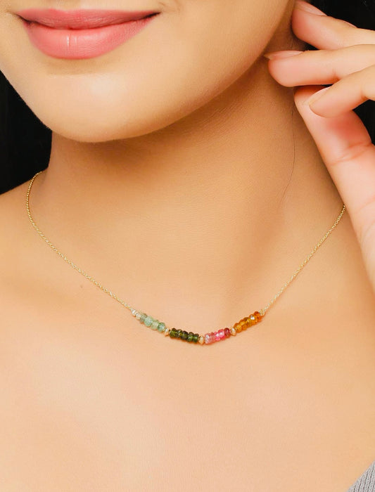 14K Gold Plated Silver Multi Tourmaline Gemstone Necklace
