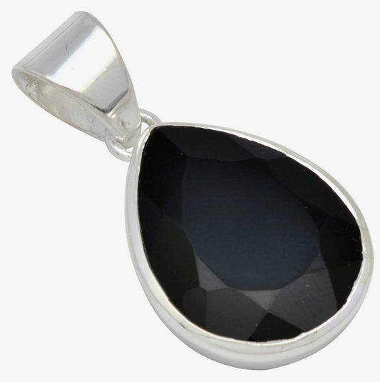 Black Onyx .925 Sterling Silver Pear Design Pendant