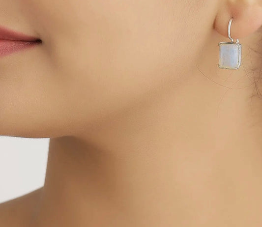 Solid Moonstone .925 Sterling Silver Fixed Wire Earrings