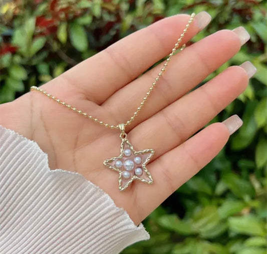 Beaded Necklace with either a Heart or Star Pendant with Pearls