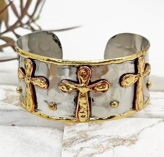 Mixed Metal Cross Cuff