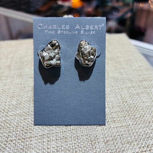 Sterling Silver Pyrite Post Earrings
