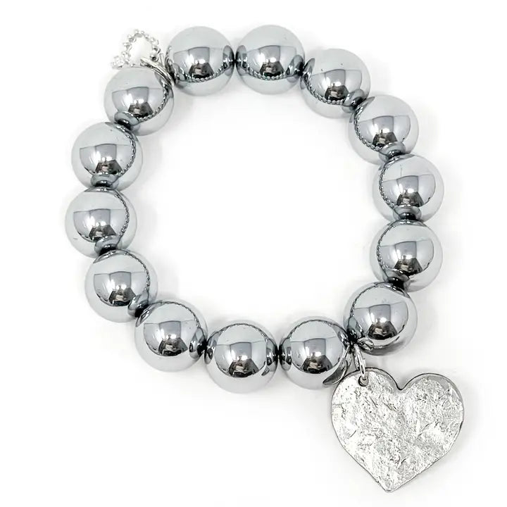 Silver Hematite with Silver Hammered Heart