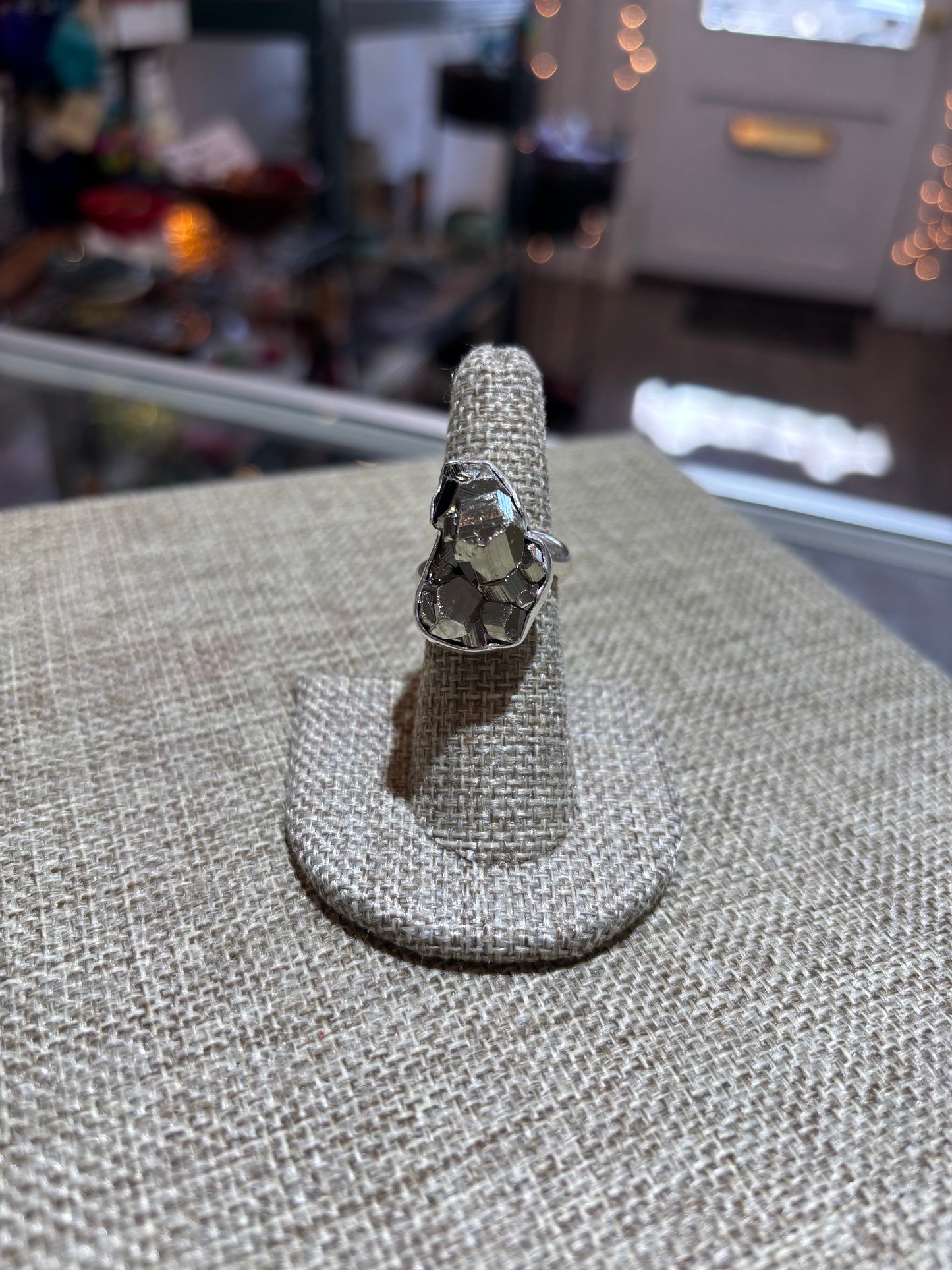 Sterling Silver Pyrite Adjustable Ring by Charles Albert
