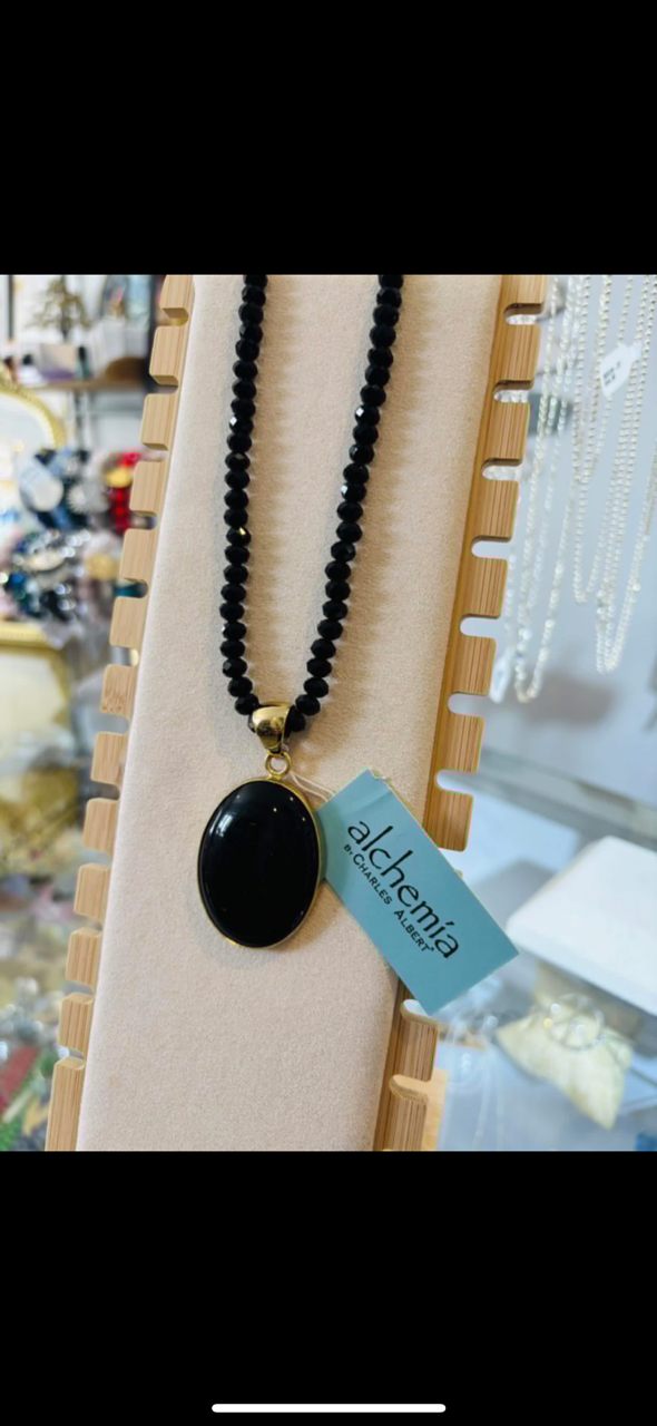 Alchemia Black Onyx Pendant with Beaded Necklace